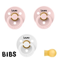 BIBS Colour Schnuller mit Namen, Gr. 1, 1 White, 2 Blossom, Rund Latex, (3er Pack)